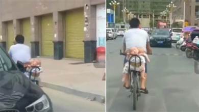 心真大！爸爸騎腳踏車「帶雙胞胎」，看到後座的寶寶，網友吐槽：這是親爸